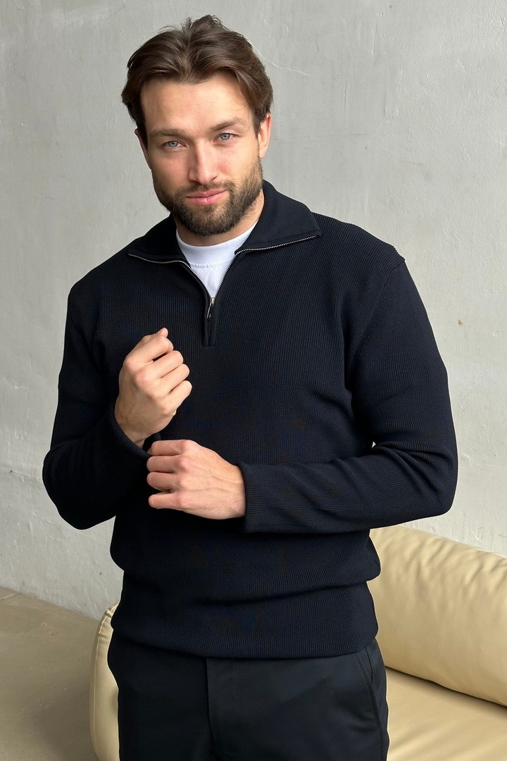 Мужской джемпер с полузамком чернильно-синий, модель №1
